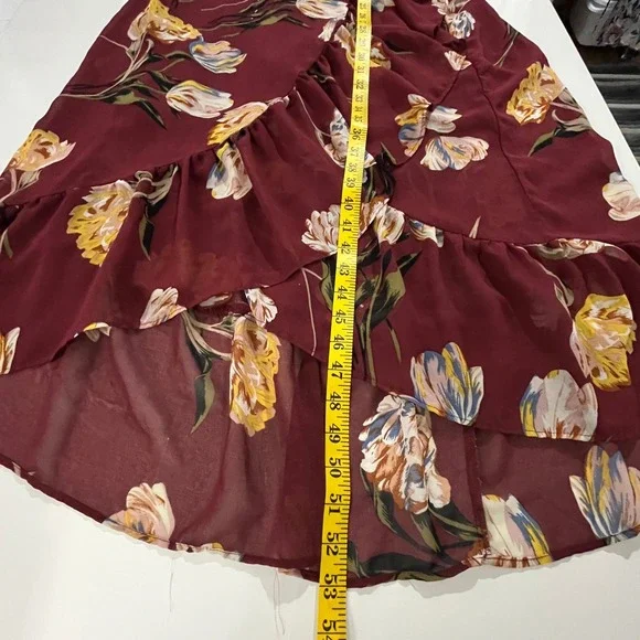 A New Day Womens Burgundy Floral Wrap High-Low Ruffle Midi Dress Large L Garden - Picture 5 of 16
